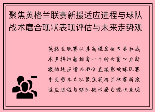 聚焦英格兰联赛新援适应进程与球队战术磨合现状表现评估与未来走势观察